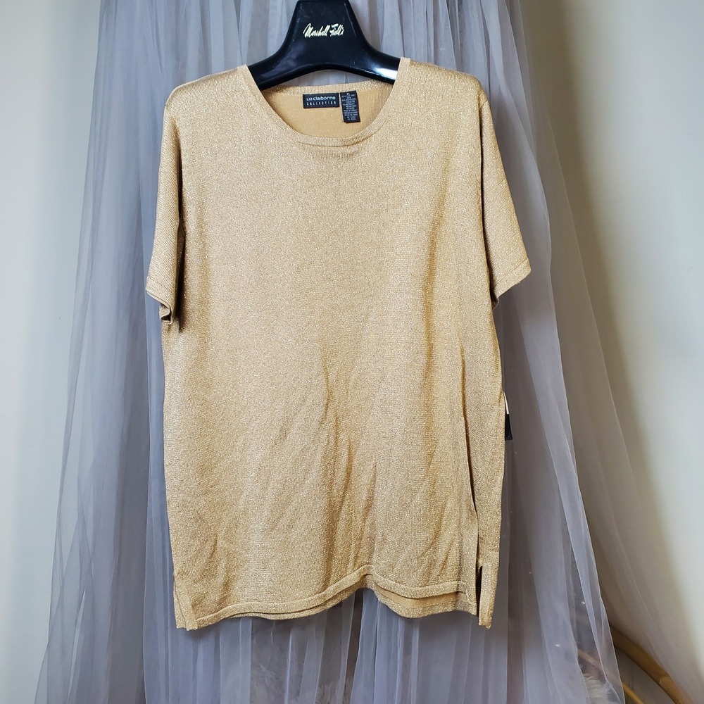 Liz Claiborne Silk Blend Gold Metallic Shirt Y3K Old Money Grandmacore XL Office